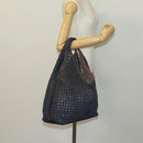 LOEWE Anagram Punching Shoulder Bag Leather Navy Metallic Silver Auth yk19288-22
