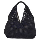 LOEWE Anagram Punching Shoulder Bag Leather Navy Metallic Silver Auth yk19288-2