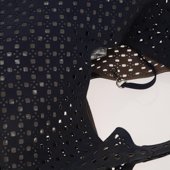 LOEWE Anagram Punching Shoulder Bag Leather Navy Metallic Silver Auth yk19288