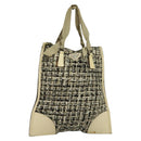 PRADA Hand Bag Tweed Leather Beige Black Silver Auth yk19291-1