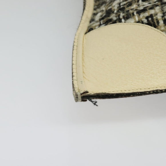 PRADA Hand Bag Tweed Leather Beige Black Silver Auth yk19291