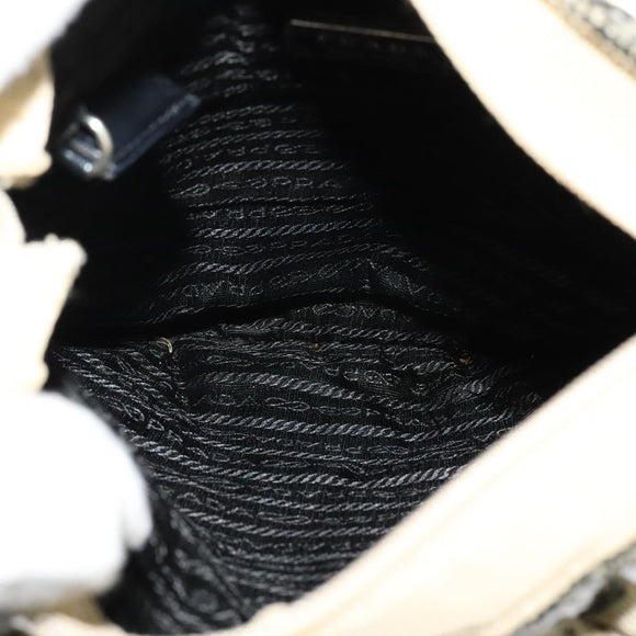 PRADA Hand Bag Tweed Leather Beige Black Silver Auth yk19291