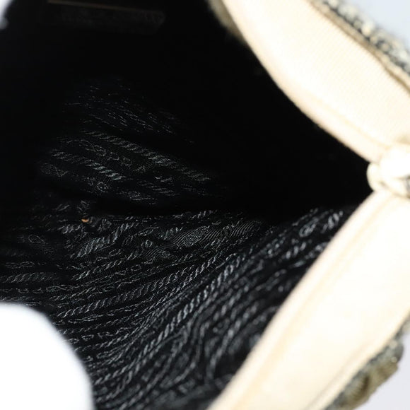 PRADA Hand Bag Tweed Leather Beige Black Silver Auth yk19291