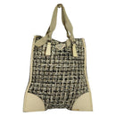 PRADA Hand Bag Tweed Leather Beige Black Silver Auth yk19291-2