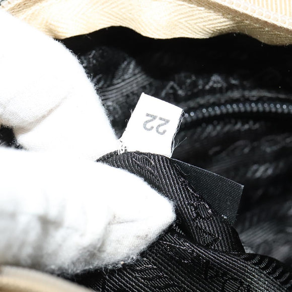 PRADA Hand Bag Tweed Leather Beige Black Silver Auth yk19291