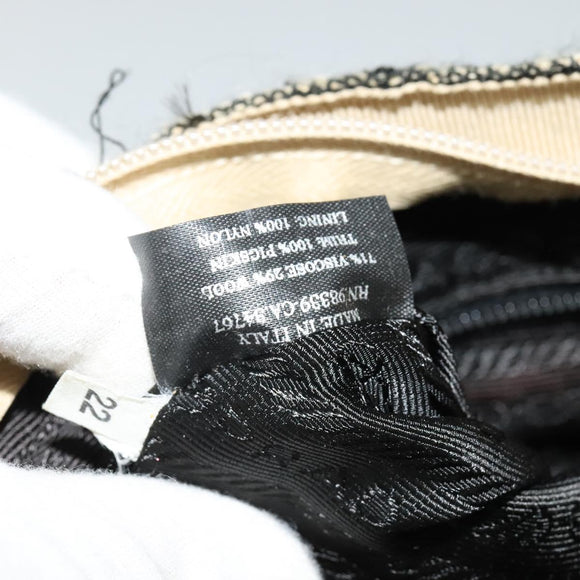 PRADA Hand Bag Tweed Leather Beige Black Silver Auth yk19291