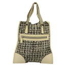 PRADA Hand Bag Tweed Leather Beige Black Silver Auth yk19291-3
