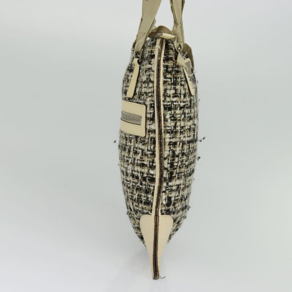 PRADA Hand Bag Tweed Leather Beige Black Silver Auth yk19291