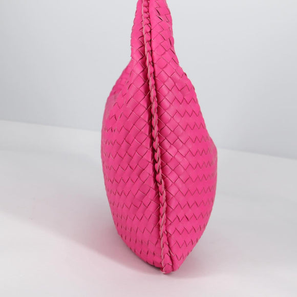 BOTTEGA VENETA INTRECCIATO Hobo Shoulder Bag Leather Pink Auth yk19295V