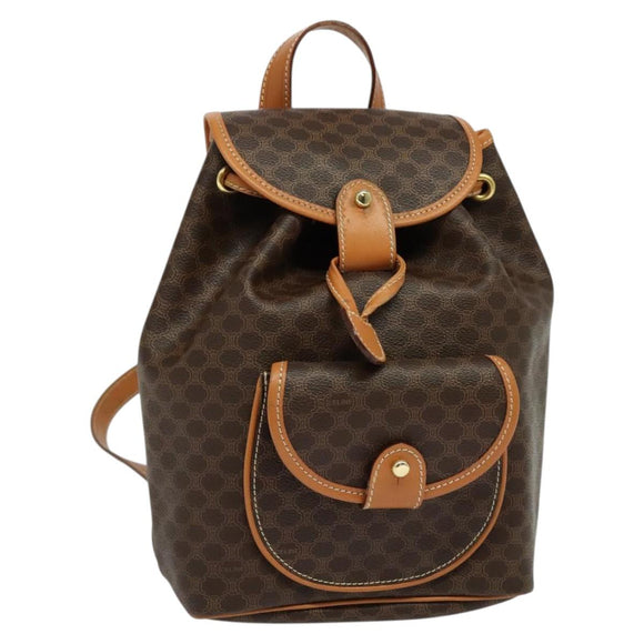 CELINE Macadam Canvas Backpack PVC Leather Brown Gold Auth yk19307