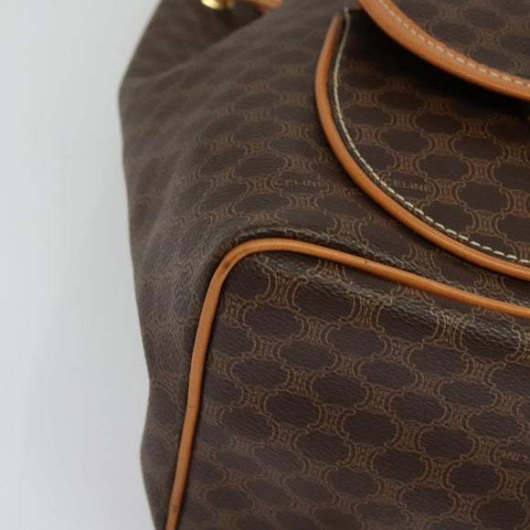 CELINE Macadam Canvas Backpack PVC Leather Brown Gold Auth yk19307