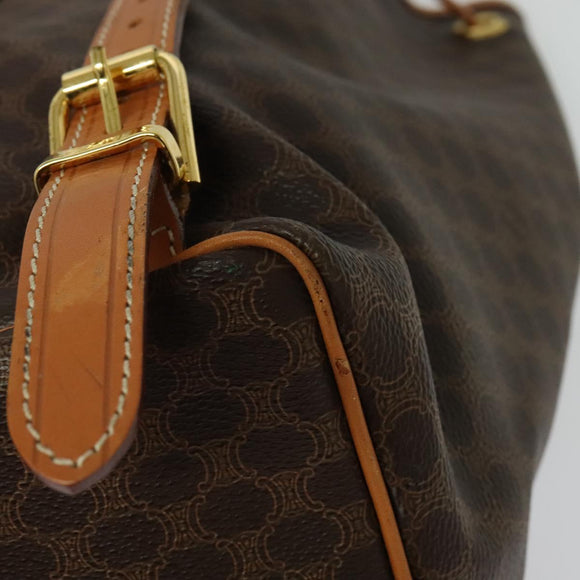 CELINE Macadam Canvas Backpack PVC Leather Brown Gold Auth yk19307