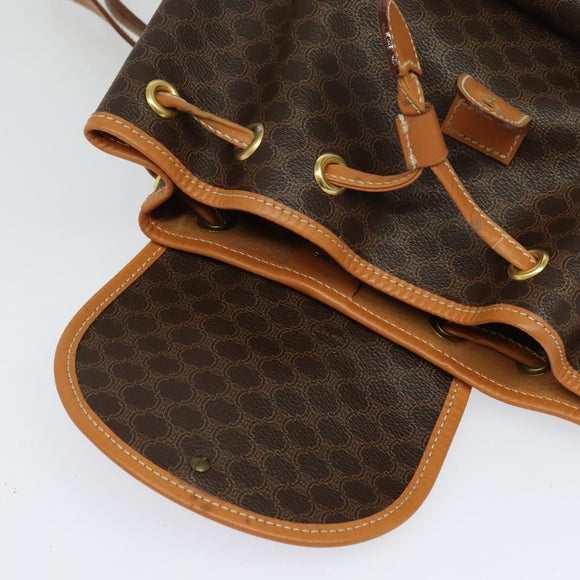 CELINE Macadam Canvas Backpack PVC Leather Brown Gold Auth yk19307