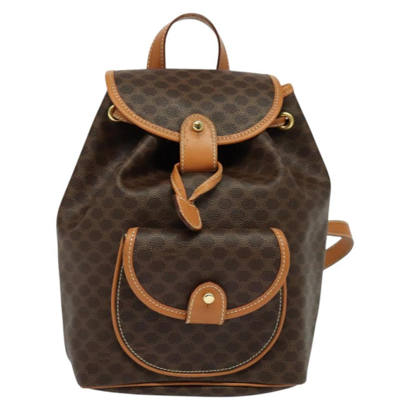 CELINE Macadam Canvas Backpack PVC Leather Brown Gold Auth yk19307