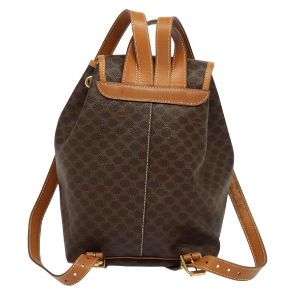 CELINE Macadam Canvas Backpack PVC Leather Brown Gold Auth yk19307