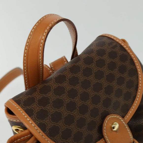 CELINE Macadam Canvas Backpack PVC Leather Brown Gold Auth yk19307
