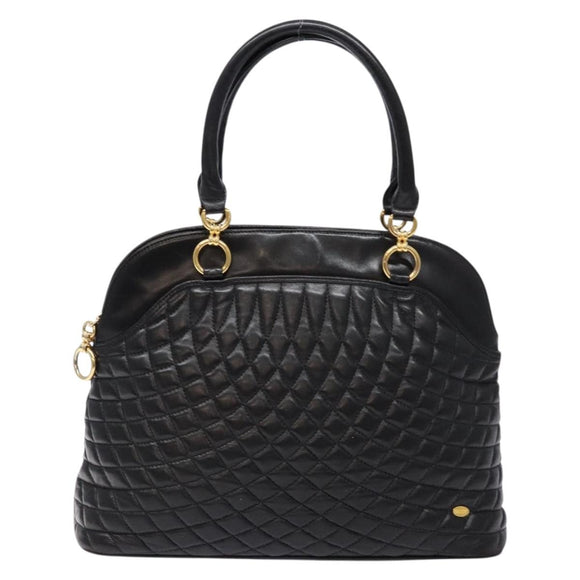 BALLY Hand Bag Leather Black Gold Auth yk19321