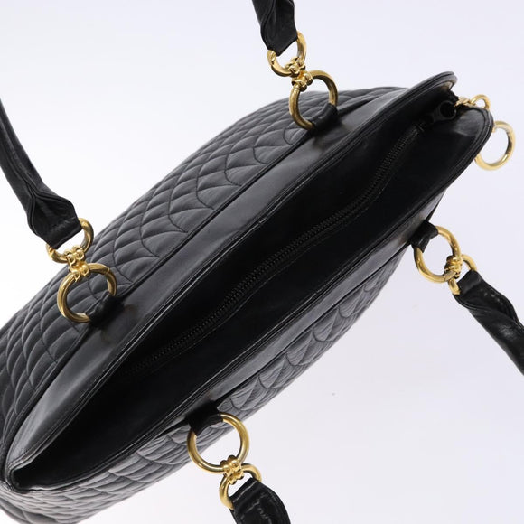 BALLY Hand Bag Leather Black Gold Auth yk19321