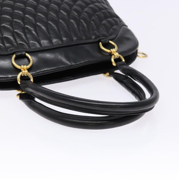 BALLY Hand Bag Leather Black Gold Auth yk19321