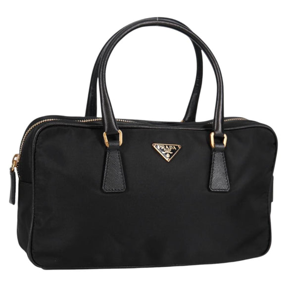 PRADA Hand Bag Nylon Black Gold Auth yk19339V