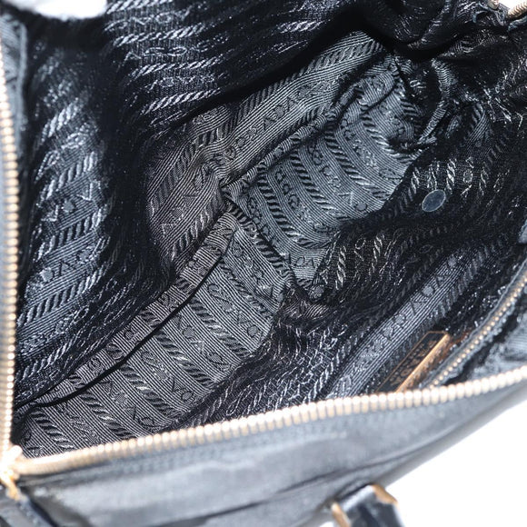 PRADA Hand Bag Nylon Black Gold Auth yk19339V
