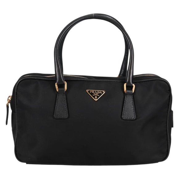 PRADA Hand Bag Nylon Black Gold Auth yk19339V