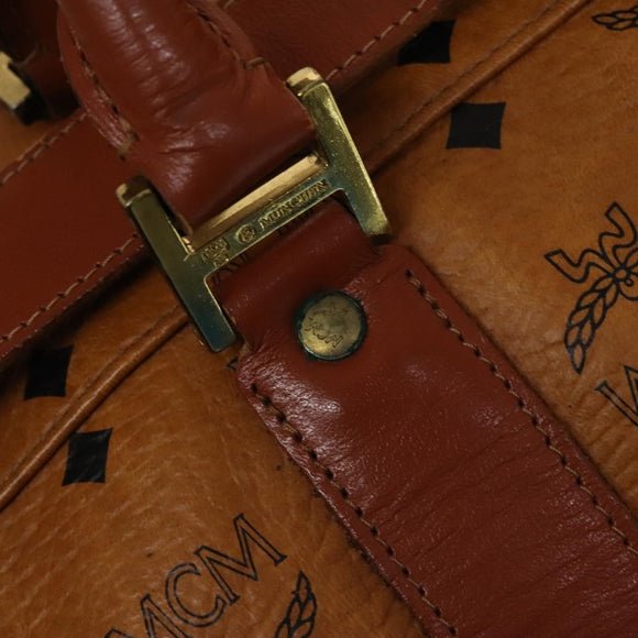 MCM Logogram Vicetos Boston Bag PVC Leather Brown Gold Auth yk19343