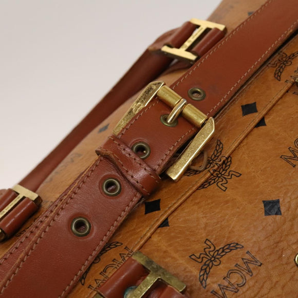 MCM Logogram Vicetos Boston Bag PVC Leather Brown Gold Auth yk19343