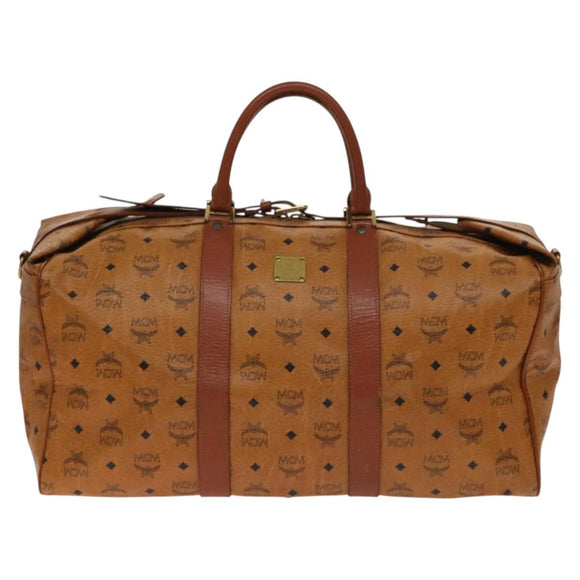 MCM Logogram Vicetos Boston Bag PVC Leather Brown Gold Auth yk19343