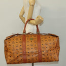 MCM Logogram Vicetos Boston Bag PVC Leather Brown Gold Auth yk19343-23