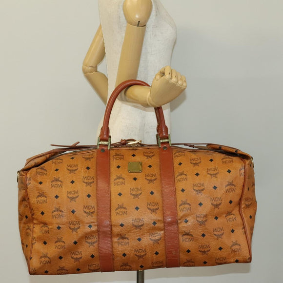 MCM Logogram Vicetos Boston Bag PVC Leather Brown Gold Auth yk19343