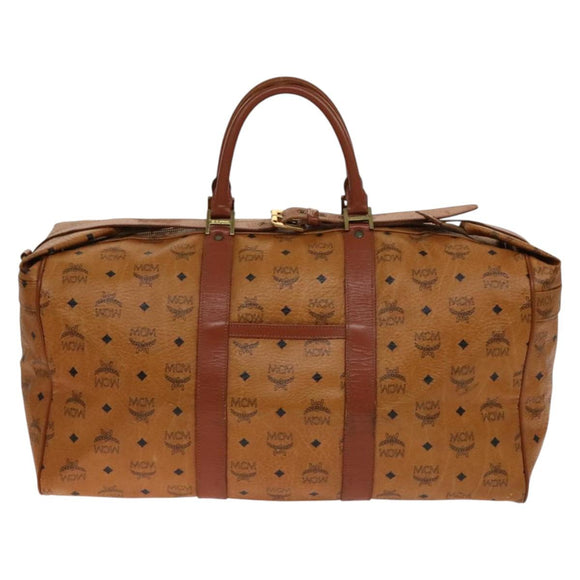 MCM Logogram Vicetos Boston Bag PVC Leather Brown Gold Auth yk19343