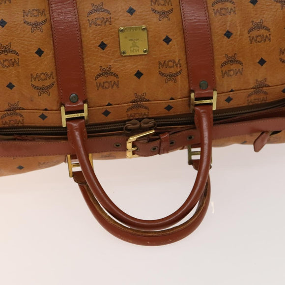 MCM Logogram Vicetos Boston Bag PVC Leather Brown Gold Auth yk19343