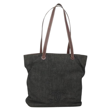 CHANEL COCO Mark Tote Bag Denim Black Gold CC Auth yk19344