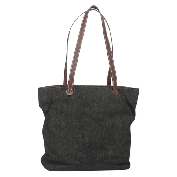 CHANEL COCO Mark Tote Bag Denim Black Gold CC Auth yk19344