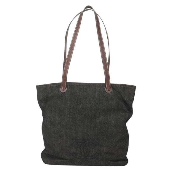 CHANEL COCO Mark Tote Bag Denim Black Gold CC Auth yk19344