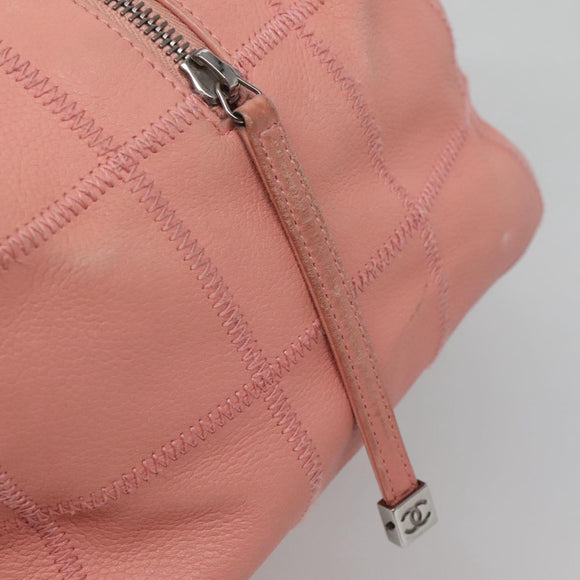 CHANEL Choco Bar Hand Bag Caviar Skin Pink Silver CC Auth yk19354