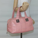 CHANEL Choco Bar Hand Bag Caviar Skin Pink Silver CC Auth yk19354-22