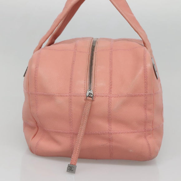 CHANEL Choco Bar Hand Bag Caviar Skin Pink Silver CC Auth yk19354