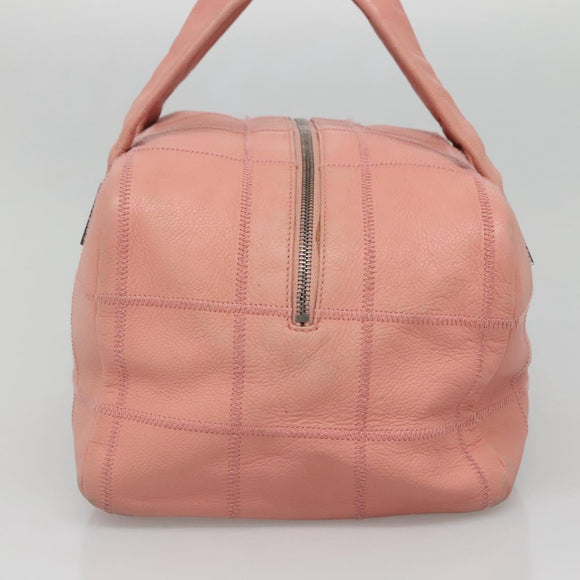 CHANEL Choco Bar Hand Bag Caviar Skin Pink Silver CC Auth yk19354