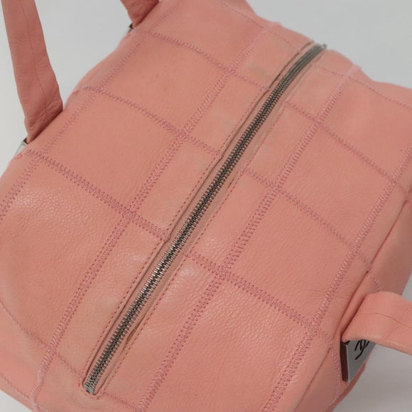 CHANEL Choco Bar Hand Bag Caviar Skin Pink Silver CC Auth yk19354