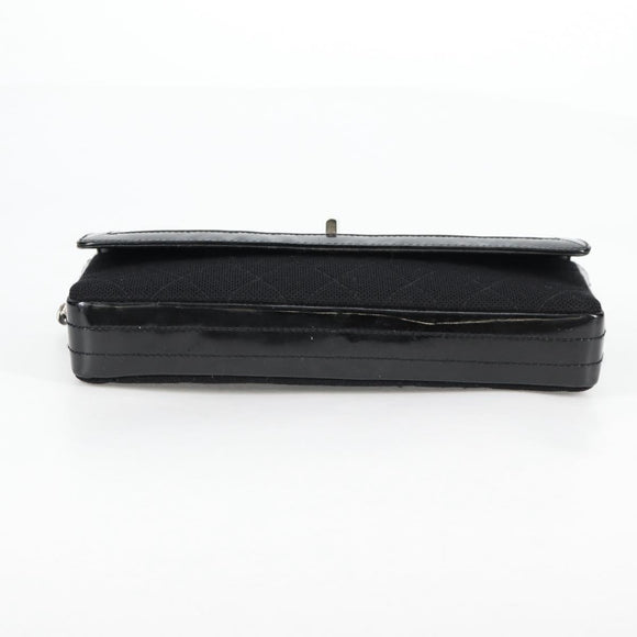 CHANEL Matelasse Chain Shoulder Bag Cotton Black Silver CC Auth yk19360