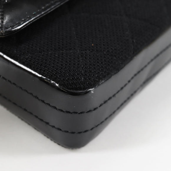 CHANEL Matelasse Chain Shoulder Bag Cotton Black Silver CC Auth yk19360