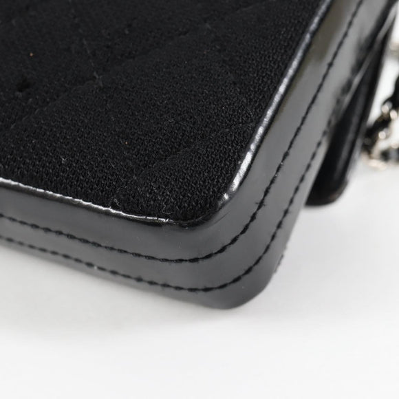 CHANEL Matelasse Chain Shoulder Bag Cotton Black Silver CC Auth yk19360