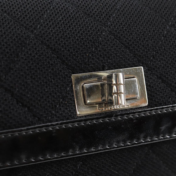 CHANEL Matelasse Chain Shoulder Bag Cotton Black Silver CC Auth yk19360