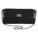 CHANEL Matelasse Chain Shoulder Bag Cotton Black Silver CC Auth yk19360-13