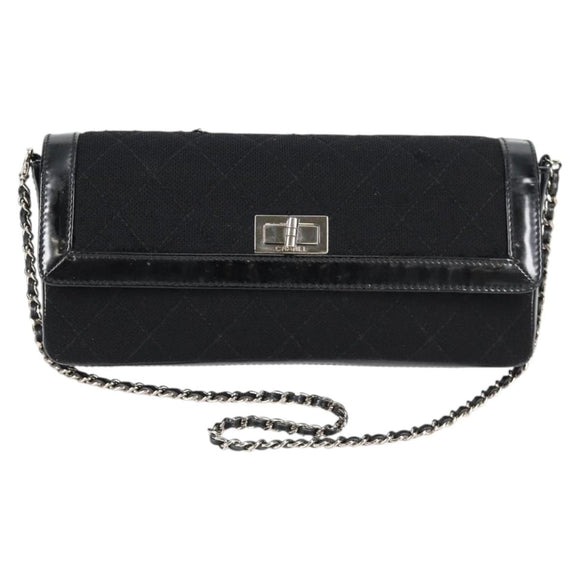 CHANEL Matelasse Chain Shoulder Bag Cotton Black Silver CC Auth yk19360