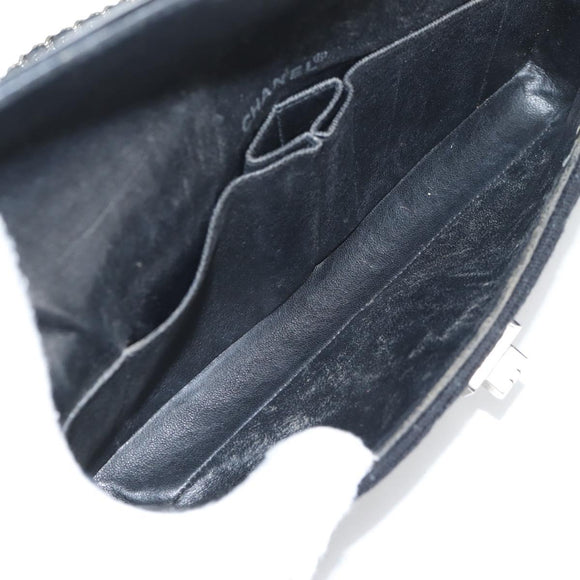 CHANEL Matelasse Chain Shoulder Bag Cotton Black Silver CC Auth yk19360