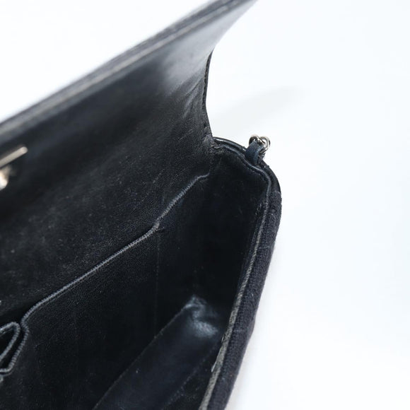 CHANEL Matelasse Chain Shoulder Bag Cotton Black Silver CC Auth yk19360