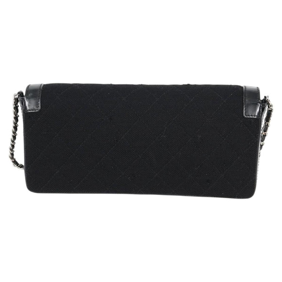 CHANEL Matelasse Chain Shoulder Bag Cotton Black Silver CC Auth yk19360